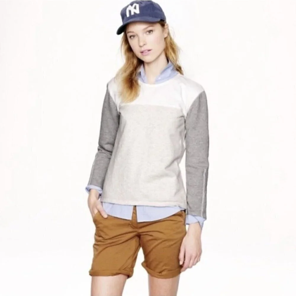 J Crew Colorblock Back Zip Sweatshirt Womens XS Gray White Long Sleeve Pullover